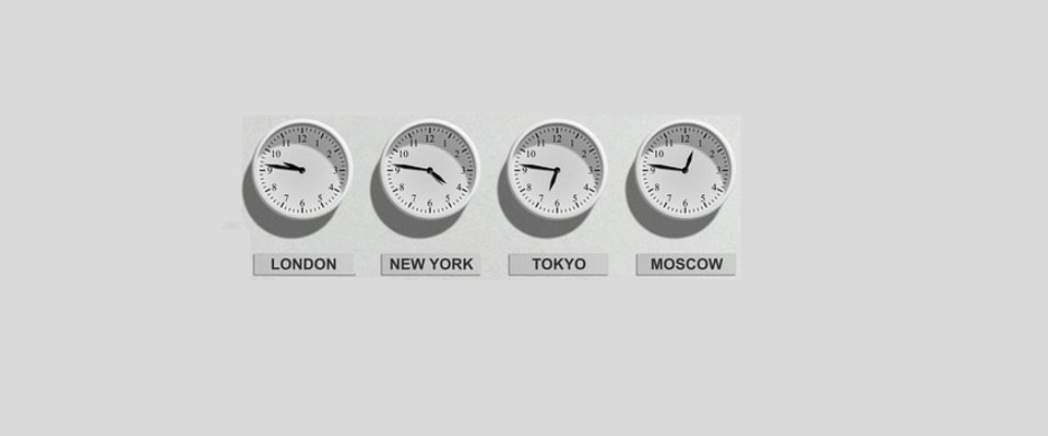 Uhrzeiten verschiedener Städte auf der Welt. Zum Beispiel London, New York, Tokyo, Moscow