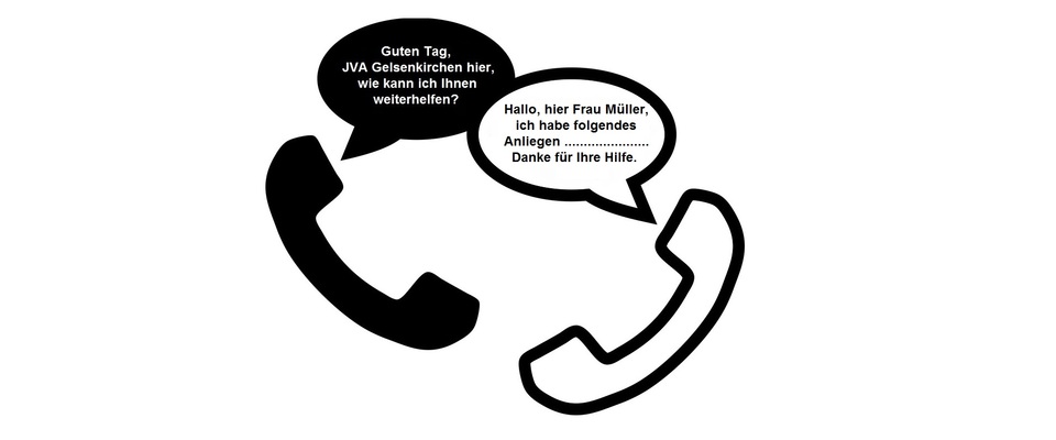 2 alte skizzierte Telefonhörer in schwarz weiß. Mit Sprechblasen und Text, wie ein Gespräch sein könnte.